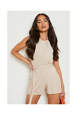 Boohoo Petite Belted Halter Playsuit