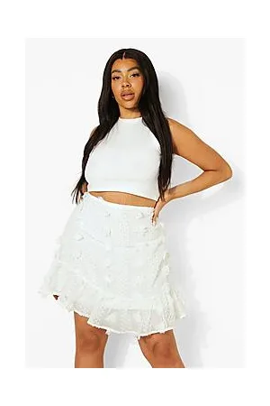 Boohoo Plus Textured Lace Frill Hem Skater Skirt