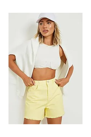 Boohoo High Rise Raw Hem Denim Short