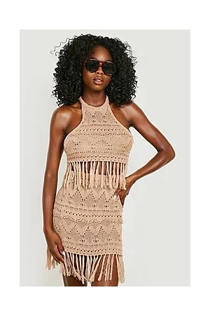 Boohoo Recycled Crochet Tassel Top & Skirt Beach Co-ord
