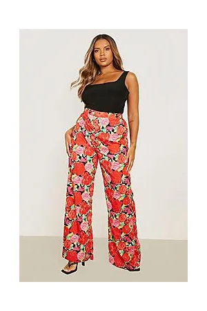 Boohoo Plus Floral Woven Wide Leg Trousers