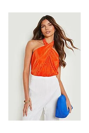 Boohoo Plisse Cross Neck Bodysuit