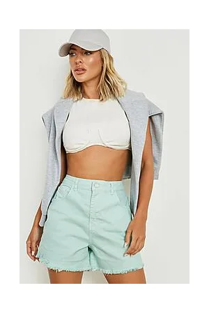 Boohoo High Rise Raw Hem Denim Short
