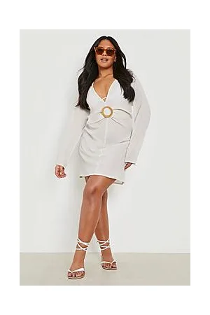 Boohoo Plus Raffia Buckle Cheesecloth Beach Kaftan