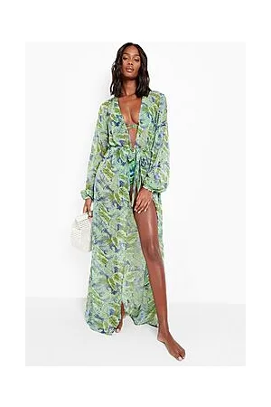 Boohoo Tropicana Chiffon Maxi Beach Kimono