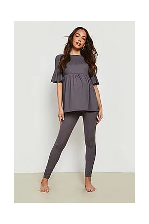 Boohoo Maternity Rib Short Sleeve Smock Lounge Set