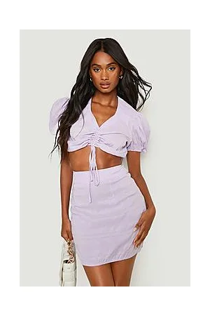 Boohoo Textured Ruched Front Shirt & Mini Skirt