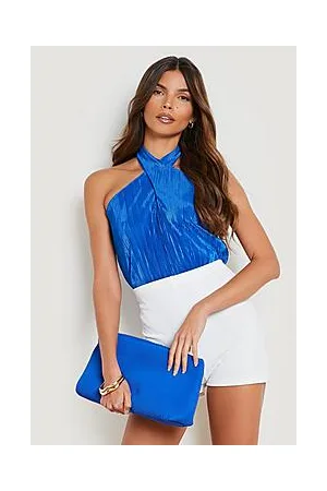 Boohoo Plisse Cross Neck Bodysuit