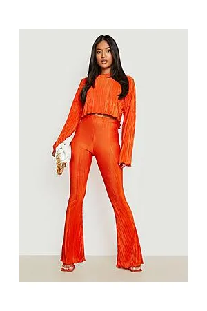 Boohoo Petite Plisse Flare Trousers