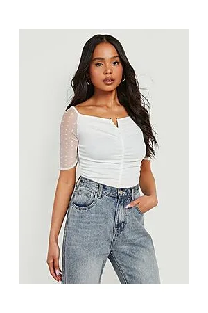 Boohoo Petite Mesh V Bar Short Sleeve Bodysuit
