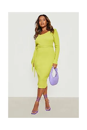 Boohoo Plus Knitted Rib Tie Waist Midi Dress