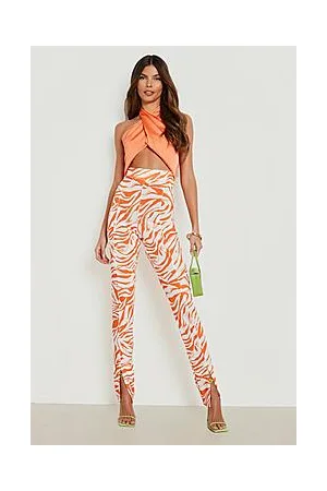 Boohoo Zebra Printed Split Hem Leggings