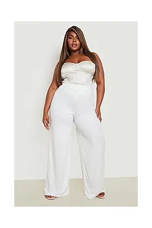 Boohoo Plus Button High Waisted Wide Leg Trouser