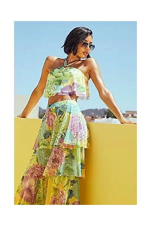 Boohoo Floral Printed Mesh Halterneck Crop