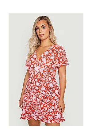 Boohoo Plus Woven Floral Ruffle Sun Dress