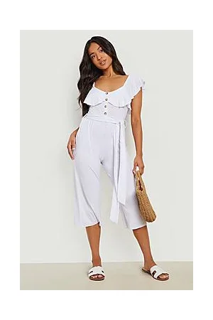 Boohoo Petite Ruffle Belted Culotte Jumpsuit