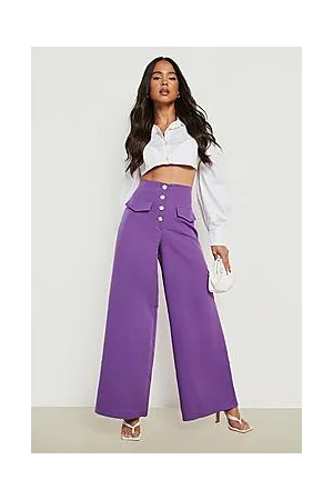 Boohoo Petite Metal Button Wide Leg Trouser