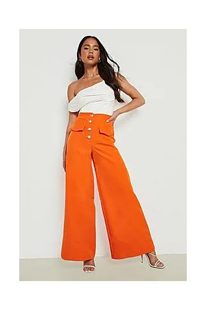 Boohoo Petite Metal Button Wide Leg Trouser