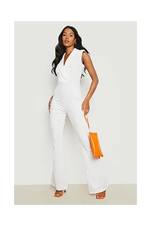 Boohoo Tall Shoulder Pad Collard Flare Jumpsuit