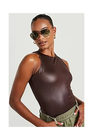 Boohoo Tall Racer Neck Wet Look Bodysuit