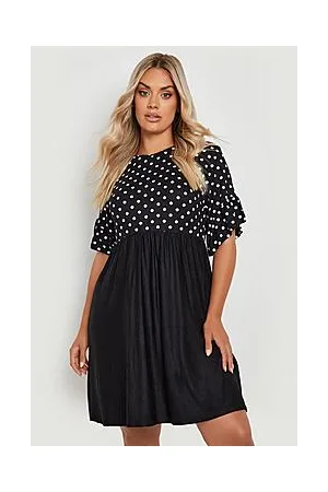 Boohoo Plus Polka Dot Smock Dress