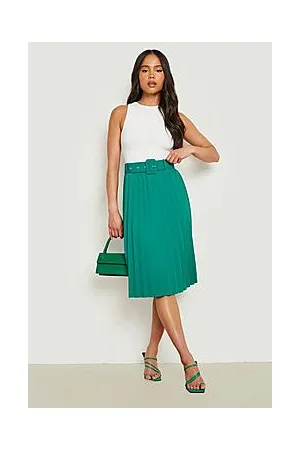 Boohoo Petite Belted Pleated Midi Skirt