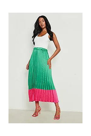 Boohoo Tall Pleated Contrast Satin Midaxi Skirt
