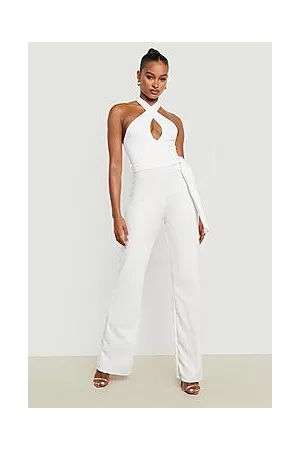Boohoo Tall Halterneck Belted Flare Jumpsuit