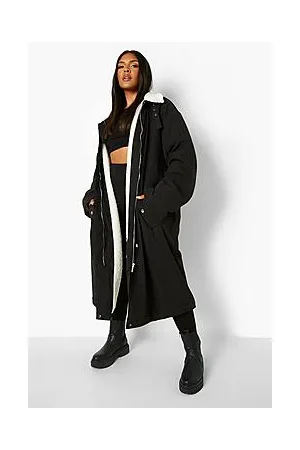 Boohoo Plus Teddy Trim Parka Coat