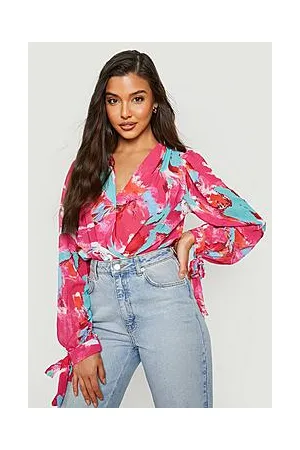 Boohoo Marble Chiffon Wrap Bodysuit