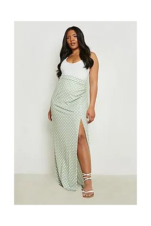 Boohoo Plus Jersey Polka Dot Split Maxi Skirt