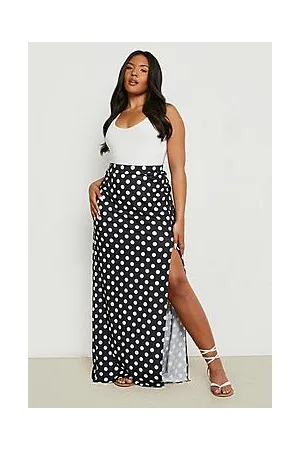Boohoo Plus Jersey Polka Dot Split Maxi Skirt