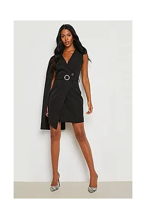 Boohoo Tall One Shoulder Cape Sleeveless Blazer Dress
