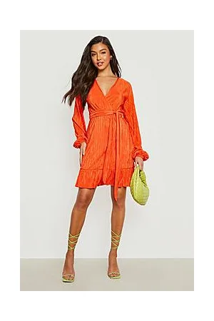 Boohoo Plisse Ruffle Hem Wrap Dress