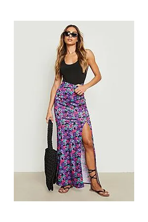 Boohoo Button Front Floral Drop Hem Maxi Skirt