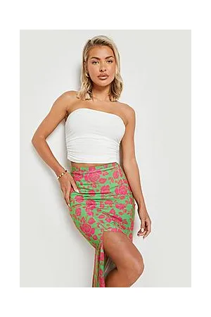 Boohoo Button Front Floral Drop Hem Maxi Skirt