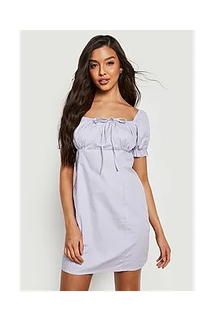 Boohoo Cotton Bardot Rouched Bust Mini Dress
