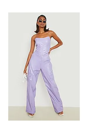 Boohoo Leather Look Seam Detail Cargo Trousers