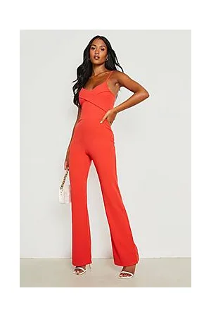 Boohoo Tall Strappy Lapel Detail Flare Jumpsuit