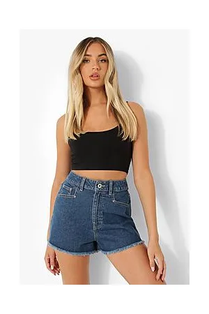 Boohoo High Waist Frayed Hem Denim Shorts