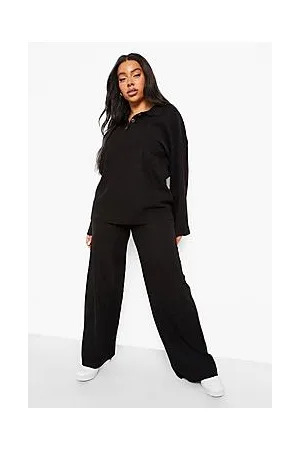 Boohoo Plus Knitted Button Top & Trouser Set