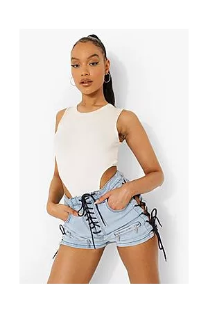 Boohoo Lace Up Zip Detail Denim Shorts