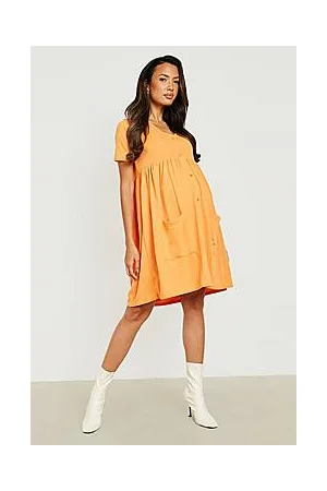 Boohoo Maternity Linen Look Button Smock Dress