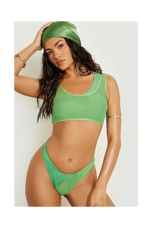 Boohoo Contour Mesh Scooped Crop Bikini Top