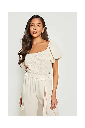 Boohoo Textured Volume Sleeve Shirred Crop
