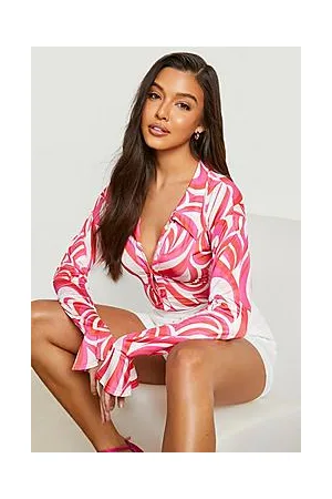 Boohoo Abstract Slinky Shirt Bodysuit