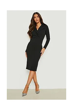 Boohoo Long Sleeved Wrap Tailored Midi Dress