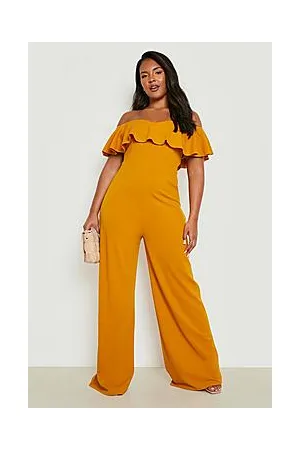 Boohoo Plus Sweetheart Ruffle Wide Leg Jumpsuit