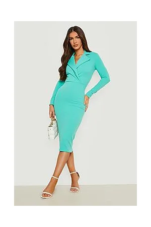 Boohoo Long Sleeved Wrap Tailored Midi Dress