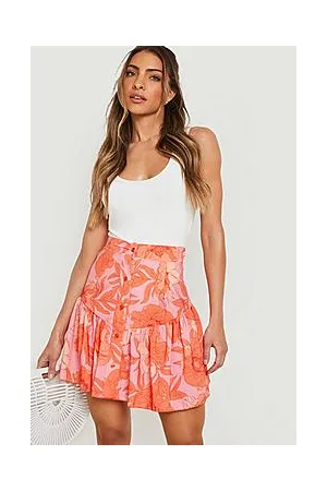 Boohoo Floral Button Down Skater Skirt